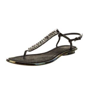 PRE-OWNED - B Brian Atwood Crystal Embellished Patent Leather T-Strap Sandals